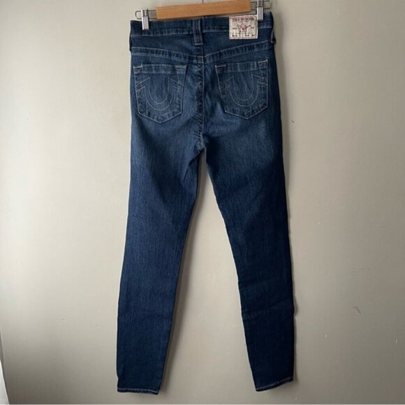 True Religion HALLE HR SN BUTTON FRONT Size 28 In Dark Wash Exposed Button NWT - Picture 6 of 16